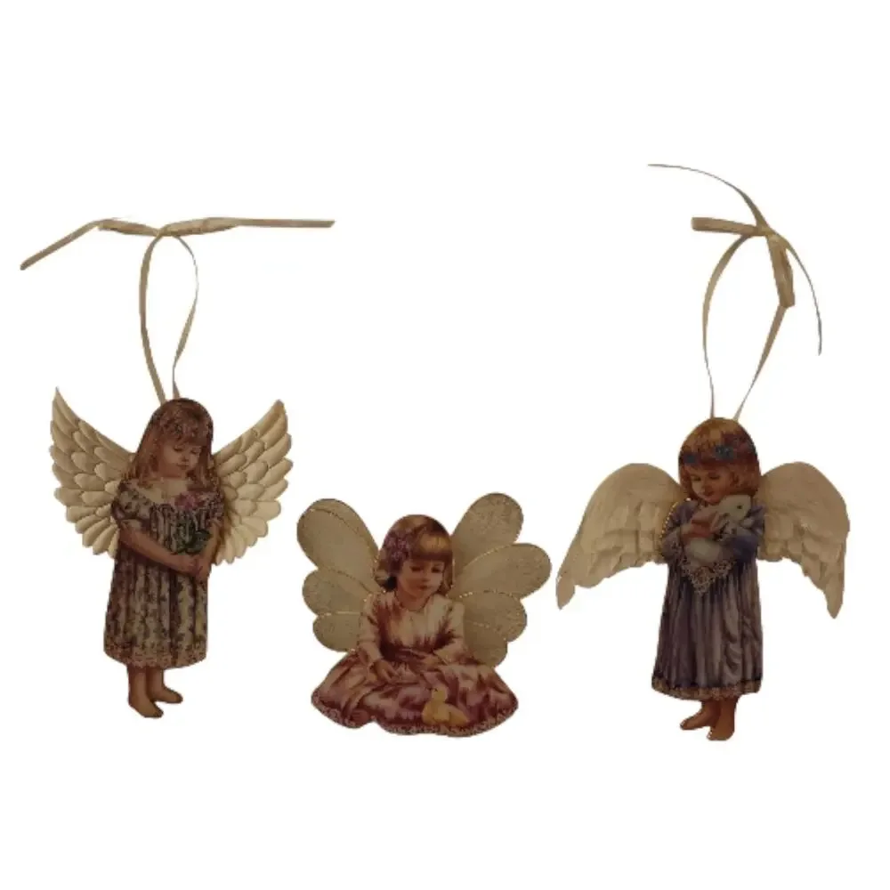 Heavens Little Angels Garden Satin Wing Dona Gelsinger Porcelain Ornaments Set-3
